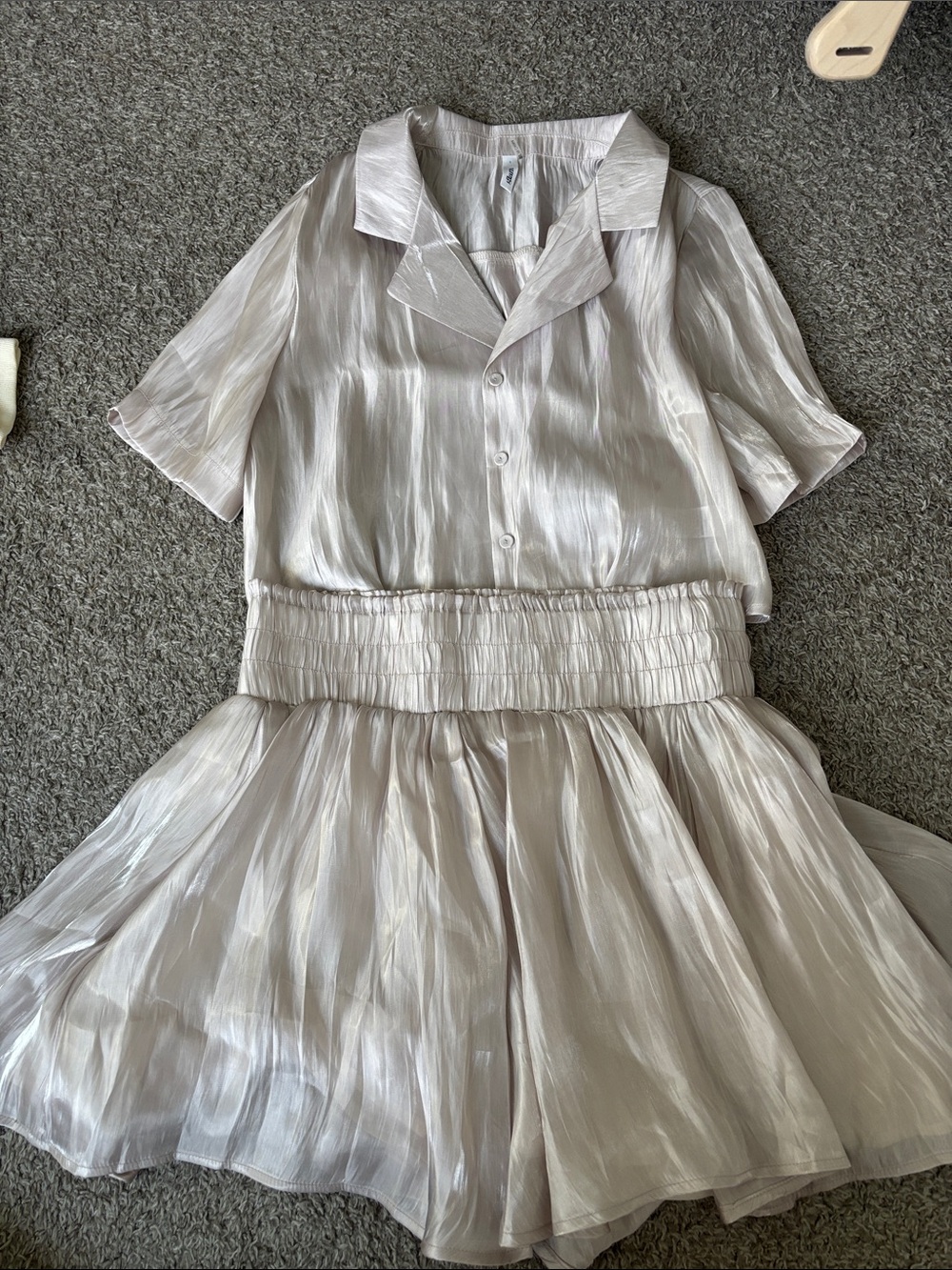 Shimmery Satin Two-Piece Set in Light Champagne